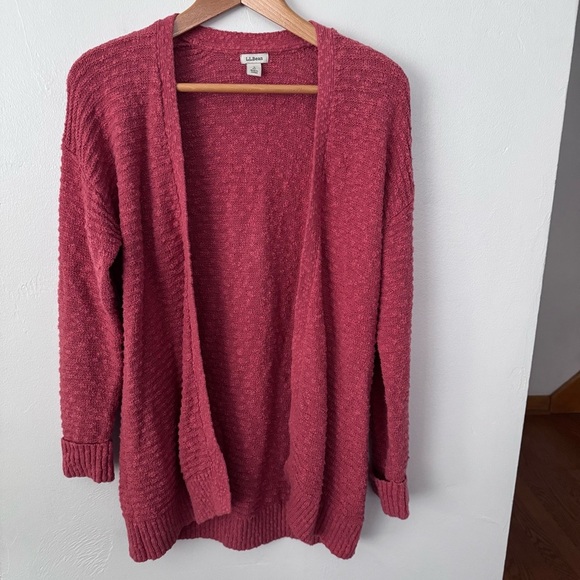L.L. Bean Sweaters - L.L. Bean coral color 100% Cotton knit open cardigan Size Small